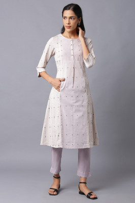 W Women Striped A-line Kurta(White)