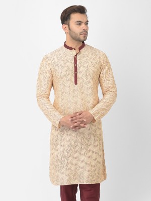 DEYANN Men Printed Straight Kurta(Beige)