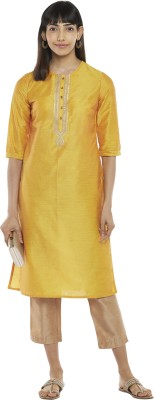 Rangmanch by Pantaloons Women Embroidered Straight Kurta(Yellow)