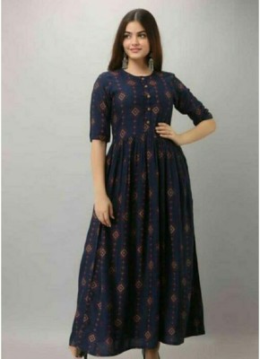 DLF Women Printed Anarkali Kurta(Blue)