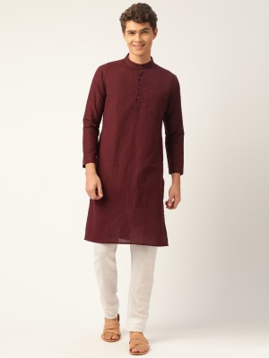 Whiteheart Men Solid Straight Kurta(Maroon)