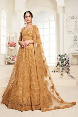 Bhurakhiya Embroidered Semi Stitched Lehenga Choli(Gold)