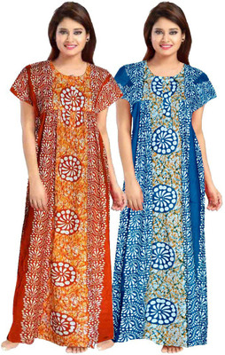 AAKARSHANA CREATION Women Maternity/Nursing Nighty(Orange, Blue)