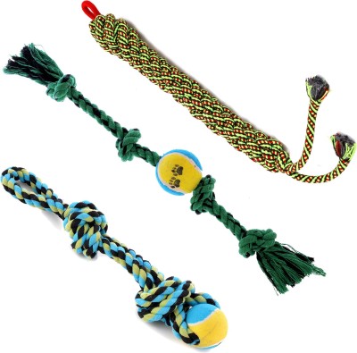 Petyantra Combo Snake, Tennis Ball Rope & 4 Knot Rope Teeth Cleaning Chewing Biting Cotton, Rubber Chew Toy, Fetch Toy, Tug Toy, Squeaky Toy For Dog