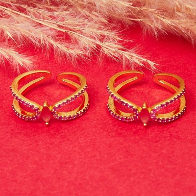 Voylla CZ Pink Gem Adorned Toe Rings Brass Gold Plated Toe Ring