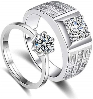 University Trendz Crystal Artificial Diamond proposal ring Stainless Steel Cubic Zirconia Sterling Silver Plated Ring Set