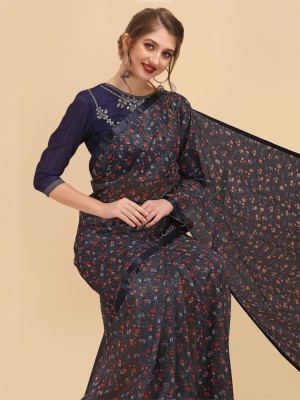 Sangria Printed Bollywood Lace Saree(Dark Blue)