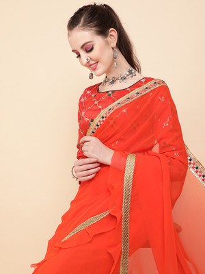 Sangria Embellished Bollywood Georgette Saree(Orange)