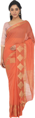 Endues Woven Banarasi Cotton Blend, Jacquard Saree(Orange)