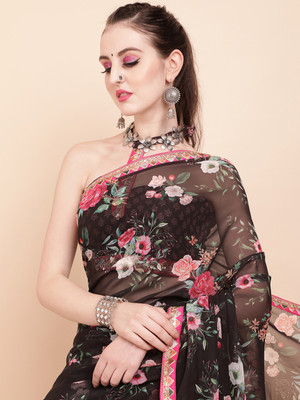 Sangria Printed Bollywood Georgette Saree(Black)