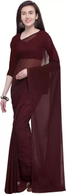 OKTAT Solid/Plain Banarasi Georgette Saree(Brown)
