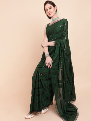 Sangria Self Design Bollywood Georgette Saree(Dark Green)