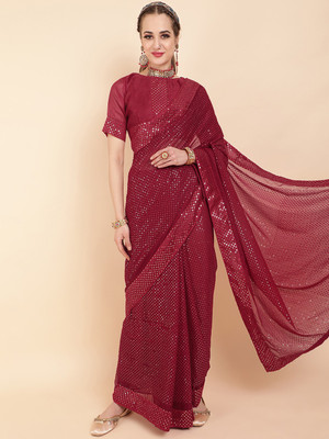 Sangria Embellished Bollywood Georgette Saree(Maroon)
