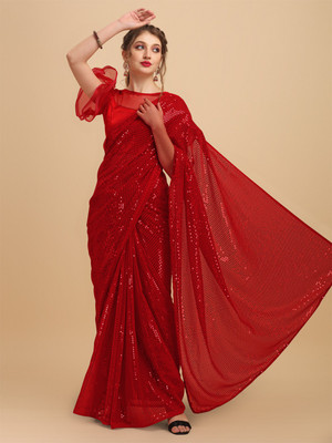 Sangria Embellished Bollywood Georgette Saree(Red)