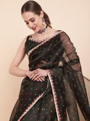 Sangria Printed Bollywood Organza Saree(Black)