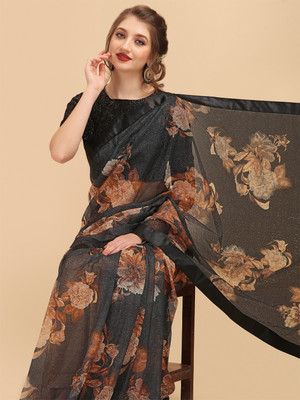 Sangria Printed Bollywood Lace Saree(Black)