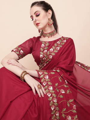 Sangria Embroidered Bollywood Silk Blend Saree(Maroon)