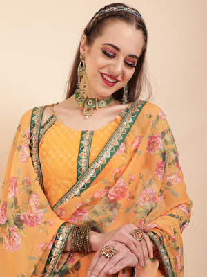Sangria Printed Bollywood Georgette Saree(Mustard)