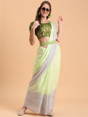 Sangria Striped Bollywood Silk Blend Saree(Light Green)