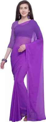OKTAT Solid/Plain Banarasi Georgette Saree(Purple)