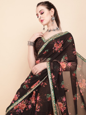 Sangria Printed Bollywood Georgette Saree(Black)