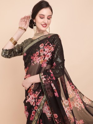 Sangria Printed Bollywood Georgette Saree(Black)