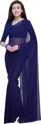 OKTAT Solid/Plain Banarasi Georgette Saree(Blue)