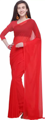 OKTAT Solid/Plain Banarasi Georgette Saree(Red)