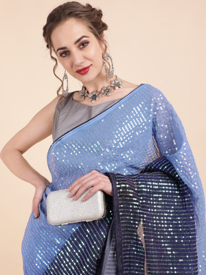 Sangria Embellished Bollywood Georgette Saree(Blue)