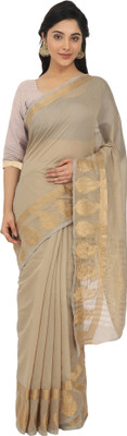 Endues Woven Banarasi Cotton Blend, Jacquard Saree(Beige)