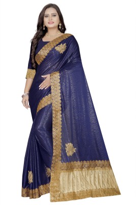 Saraswati Fab Temple Border, Floral Print, Embroidered, Embellished Bollywood Lycra Blend Saree(Dark Blue)