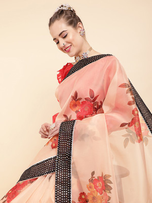 Sangria Printed Bollywood Organza Saree(Orange)