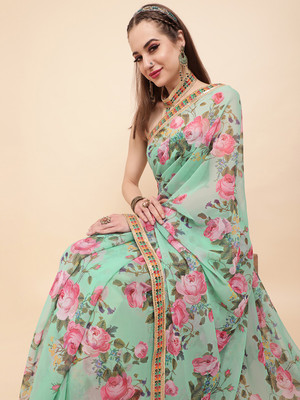 Sangria Printed Bollywood Georgette Saree(Blue)