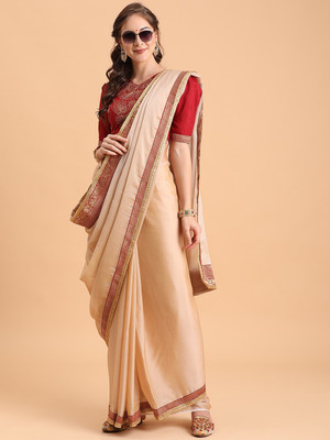 Sangria Solid/Plain Bollywood Silk Blend Saree(Beige)
