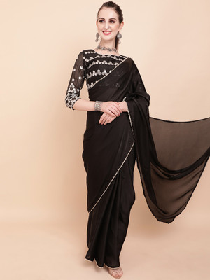 Sangria Embellished Bollywood Satin Saree(Black)