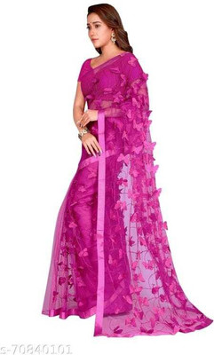 Sifoz Gallery Embroidered Bollywood Net Saree(Pink)