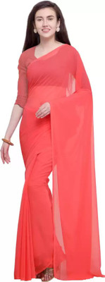 OKTAT Solid/Plain Banarasi Georgette Saree(Pink)