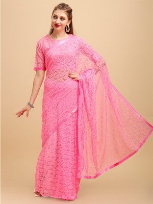Sangria Embellished Bollywood Lace Saree(Pink)