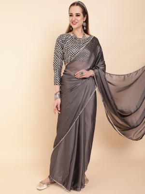 Sangria Embellished Bollywood Satin Saree(Grey)