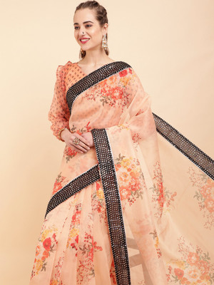 Sangria Printed Bollywood Organza Saree(Orange)