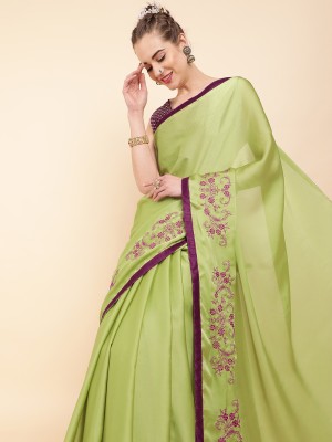 Sangria Embroidered Bollywood Satin Saree(Dark Green)