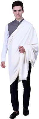 Braid N Cord Polyester Wool Blend Solid Men Shawl(White)