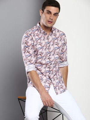 Dennis Lingo Men Printed Casual Pink Shirt