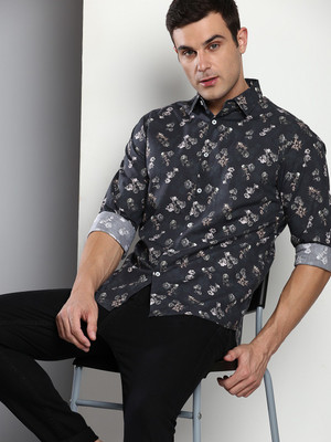 Dennis Lingo Men Floral Print Casual Green Shirt