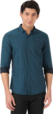 LEE Men Striped Casual Blue Shirt