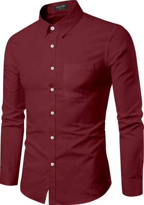 MILDIN Men Solid Formal Maroon Shirt