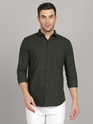 TOMWOOD Men Solid Casual Dark Green Shirt