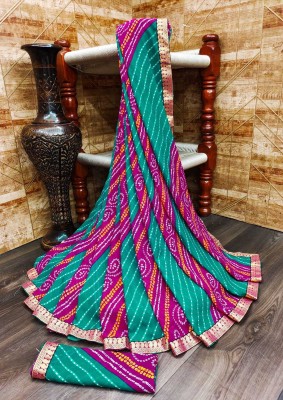 Kanooda Prints Printed Bandhani Georgette Saree(Multicolor)