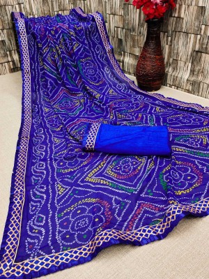 maayro Printed Bandhani Georgette Saree(Blue)