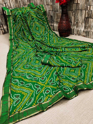 maayro Printed Bandhani Georgette Saree(Green)